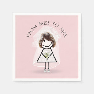 Bride Stick Girl in Sneakers with Daisy Bouquet Napkin