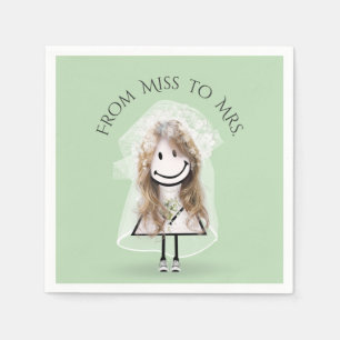 Bride Stick Girl in Sneakers with Daisy Bouquet Napkin