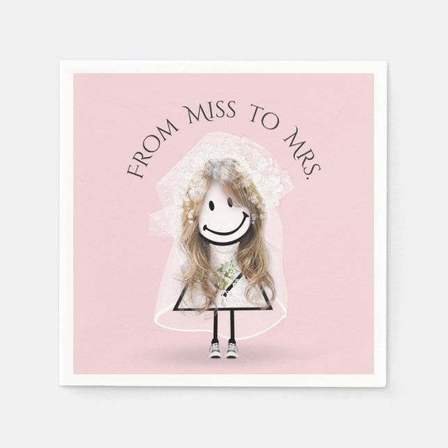 Bride Stick Girl in Sneakers with Daisy Bouquet  Napkin (Front)