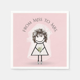 Bride Stick Girl in Sneakers with Daisy Bouquet   Napkin