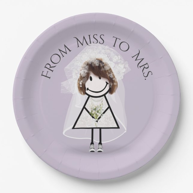 Bride Stick Girl In Sneakers with Daisy Bouquet Paper Plate (Front)