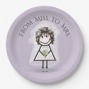 Bride Stick Girl In Sneakers with Daisy Bouquet Paper Plate