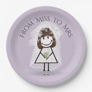 Bride Stick Girl In Sneakers with Daisy Bouquet  Paper Plate