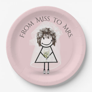Bride Stick Girl In Sneakers with Daisy Bouquet Paper Plate