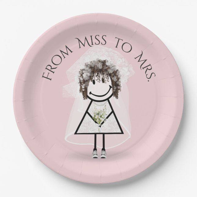 Bride Stick Girl In Sneakers with Daisy Bouquet  Paper Plate (Front)