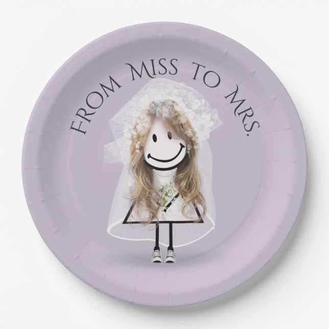 Bride Stick Girl In Sneakers with Daisy Bouquet Paper Plate (Front)