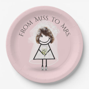 Bride Stick Girl In Sneakers with Daisy Bouquet Paper Plate