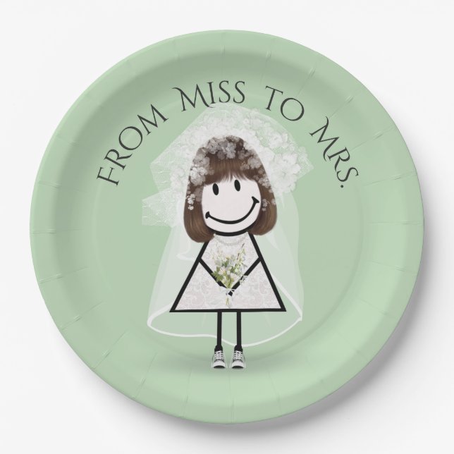 Bride Stick Girl In Sneakers with Daisy Bouquet  Paper Plate (Front)