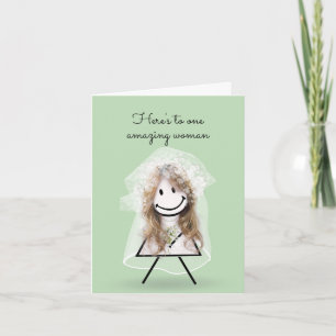 Bride Stick Girl with Bridal Bouquet Card