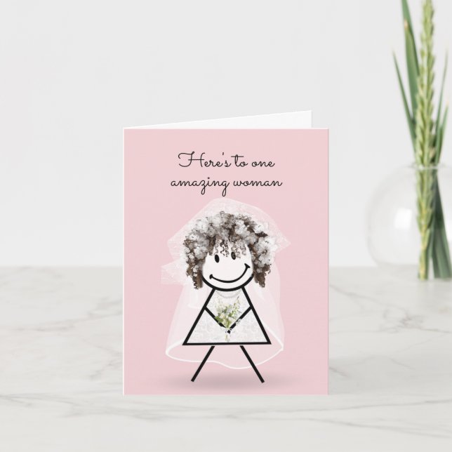 Bride Stick Girl with Bridal Bouquet  Card (Front)