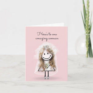 Bride Stick Girl with Sneakers and Daisies Card