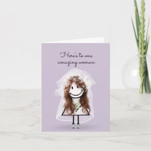 Bride Stick Girl with Sneakers and Daisies Card