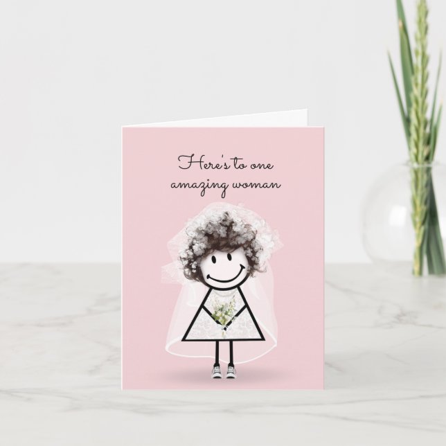 Bride Stick Girl with Sneakers and Daisies  Card (Front)