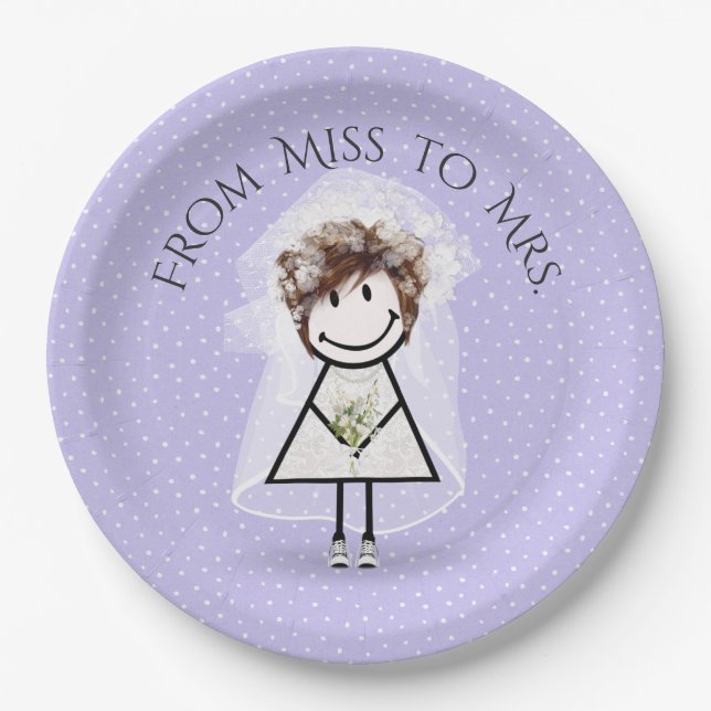 Bride Stick Girl with Sneakers on Dots   Paper Plate (Front)
