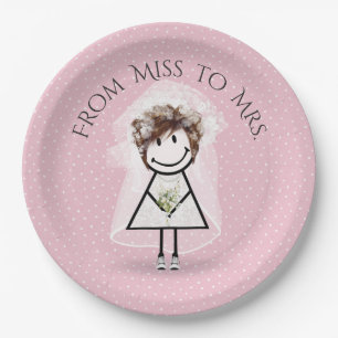 Bride Stick Girl with Sneakers on Dots Paper Plate