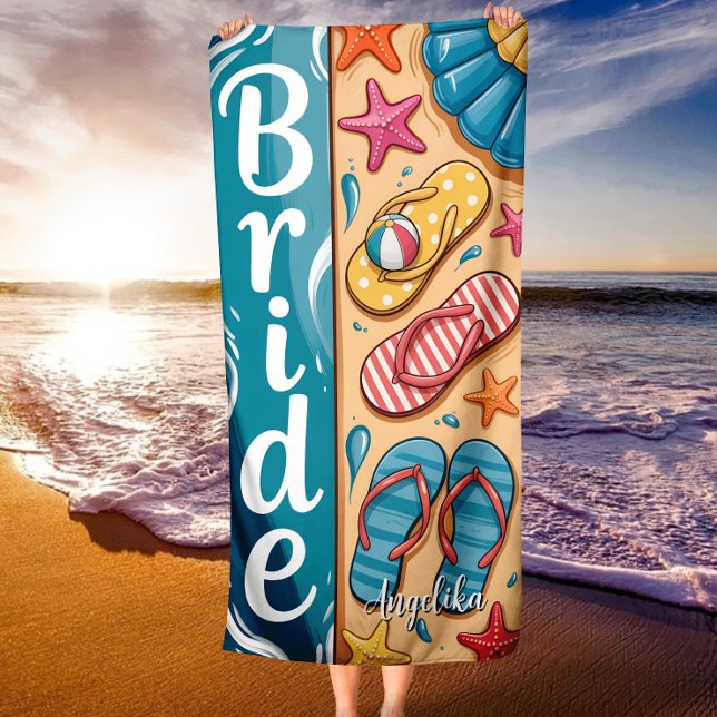Bride Summer Seashore Vibes Flip-Flops Wedding Beach Towel (Creator Uploaded)