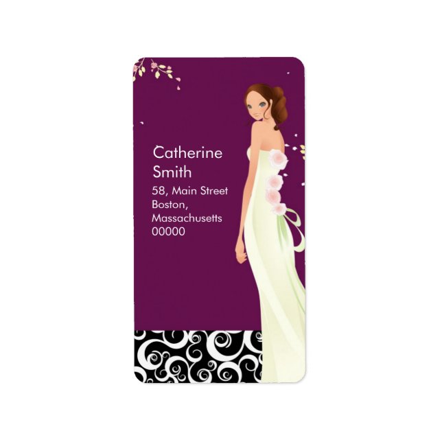 Bride Swirl Address Labels in Plum (Front)