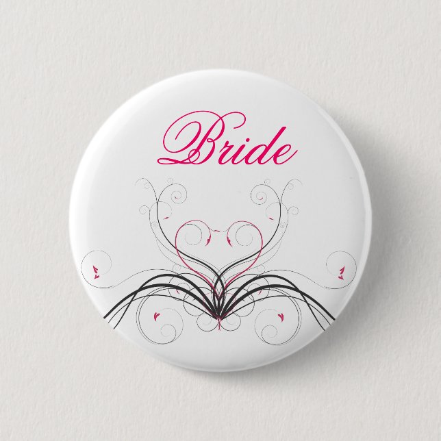 Bride Swirl Heart 6 Cm Round Badge (Front)