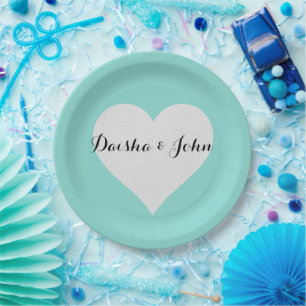 BRIDE Teal Blue & Silver Heart Bridal Shower Party Paper Plate