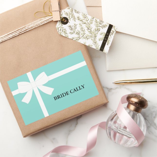 BRIDE Teal Blue Tiara Party Personalised   Rectangular Sticker (Gifting)