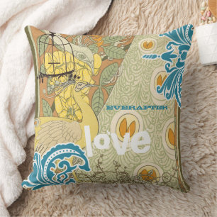 Bride Teal Yellow Coral & Olive Peacock Birdcage Cushion