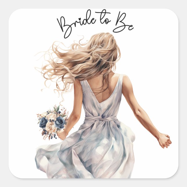 Bride To Be Beautiful Bride Watercolor Art Square Sticker (Front)
