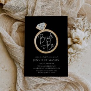 Bride To Be Black and Gold Modern Bridal Shower Invitation