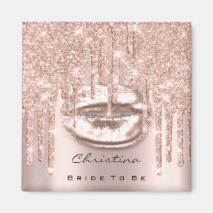 Bride To Be Bridal Shower Kiss Lips Glitter Rose Magnet