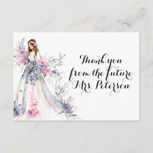 Bride to Be Elegant White Dress Bridal Thank you Enclosure Card