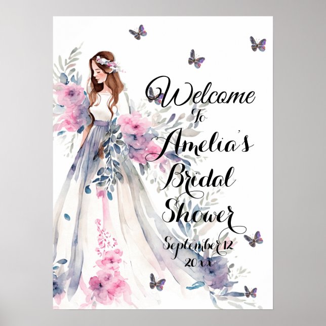 Bride to Be Elegant White Dress Bridal Welcome Poster (Front)