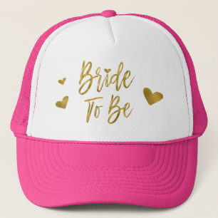 Bride To Be Faux Gold Foil and Pink with Heart Trucker Hat