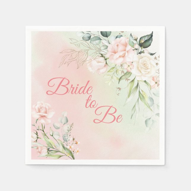 Bride to Be Floral Elegant Pink Chic Girly Bridal Napkin (Front)