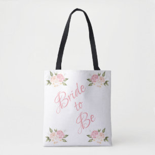 Bride to Be Floral Script Pink Elegant Tote Bag