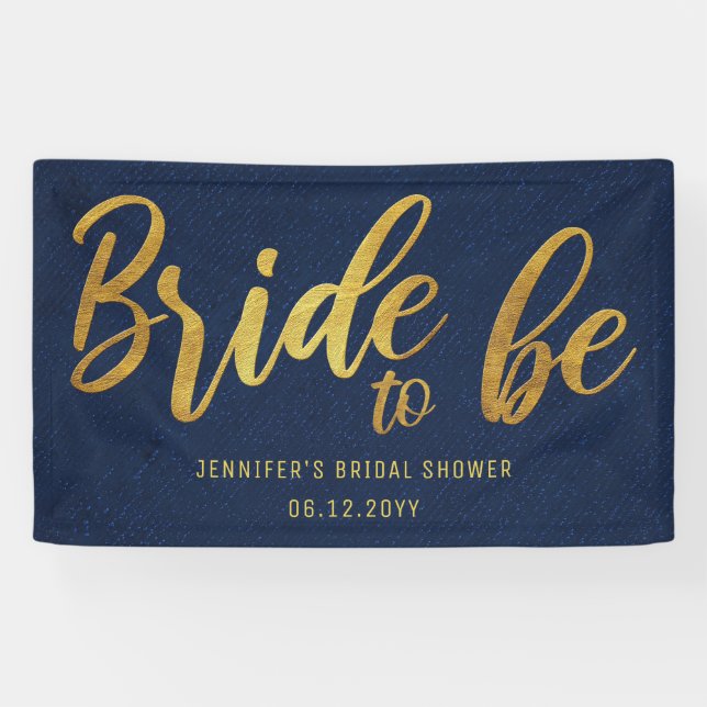 Bride to Be Gold Calligraphy Navy Bridal Shower Banner (Horizontal)
