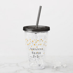Bride to be gold hearts sprinkle name  acrylic tumbler