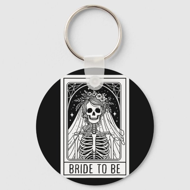 Bride To Be Gothic Skeleton Tarot Card Bachelorett Key Ring (Front)
