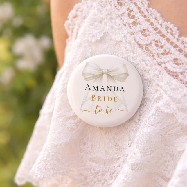 Bride to be ivory bow pearls elegant Bachelorette 6 Cm Round Badge (Creator Uploaded)