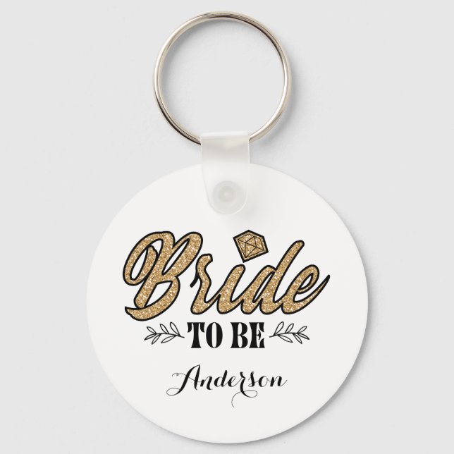 Bride To Be Key Chain-Gold & Black Key Ring (Front)