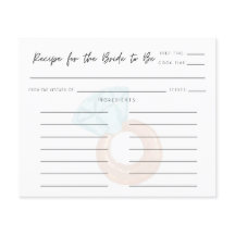 Bride-to-Be Minimalist Bridal Shower Recipe Card
