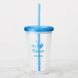 Bride to be Mrs add name date blue heart watercolo Acrylic Tumbler