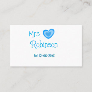 Bride to be Mrs add name date blue heart watercolo Business Card
