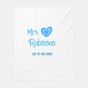 Bride to be Mrs add name date blue heart watercolo Fleece Blanket