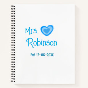 Bride to be Mrs add name date blue heart watercolo Notebook