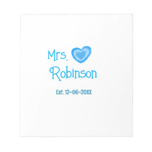 Bride to be Mrs add name date blue heart watercolo Notepad