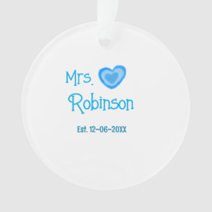 Bride to be Mrs add name date blue heart watercolo Ornament