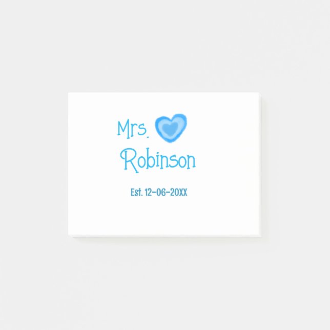 Bride to be Mrs add name date blue heart watercolo Post-it Notes (Front)
