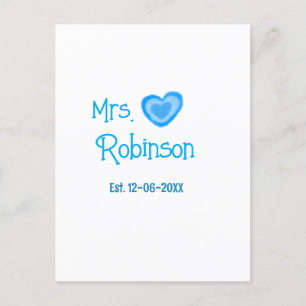 Bride to be Mrs add name date blue heart watercolo Postcard
