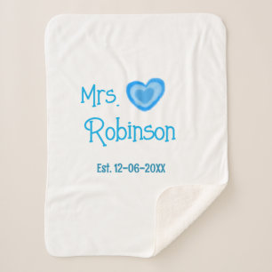 Bride to be Mrs add name date blue heart watercolo Sherpa Blanket