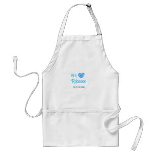 Bride to be Mrs add name date blue heart watercolo Standard Apron