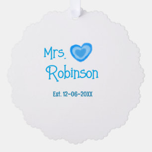 Bride to be Mrs add name date blue heart watercolo Tree Decoration Card